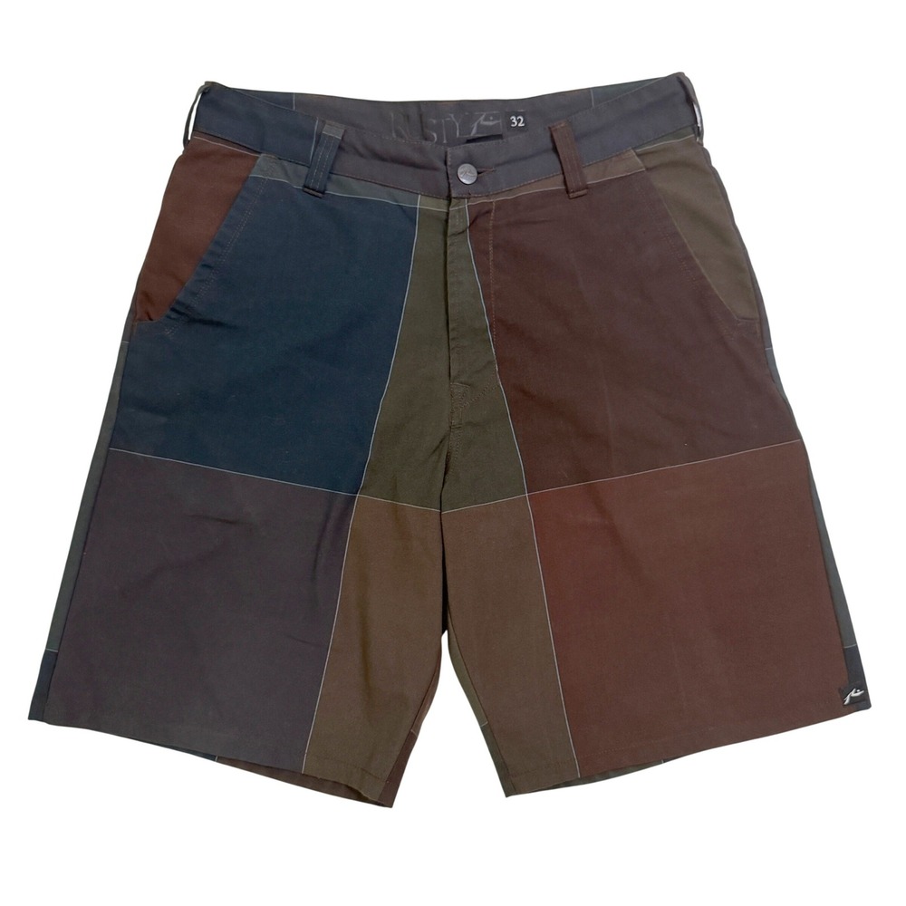 Vintage Y2K Rusty Shorts Men 32 Brown Colorblock Plaid Surf Skate Casual Utility